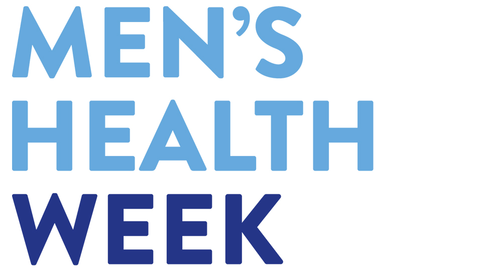 Graphic with the words 'Men's Health Week' in various shades of blue on a white background