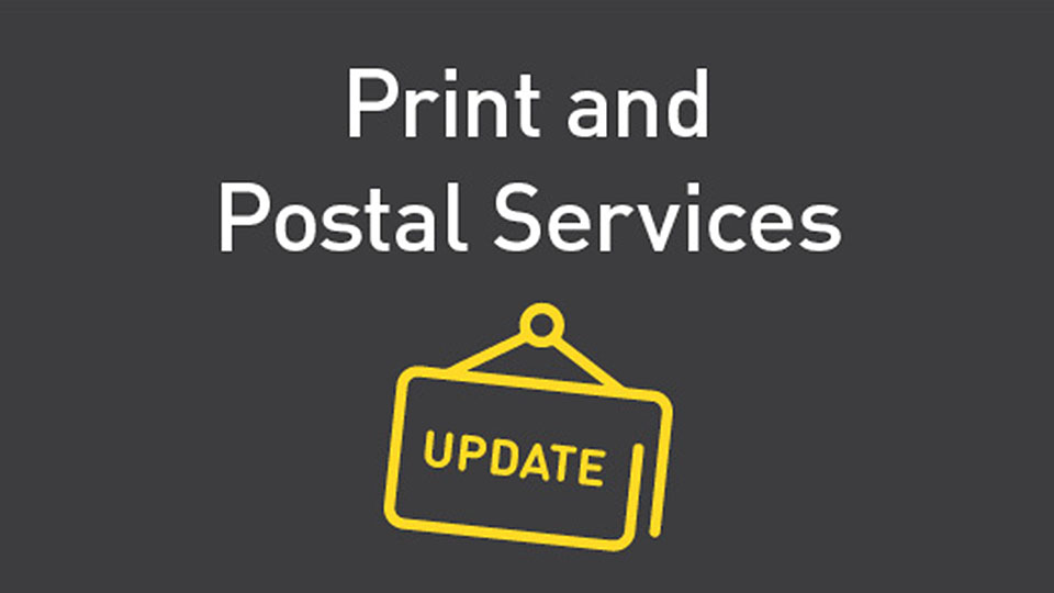Grey background with yellow writing about a print and post services update