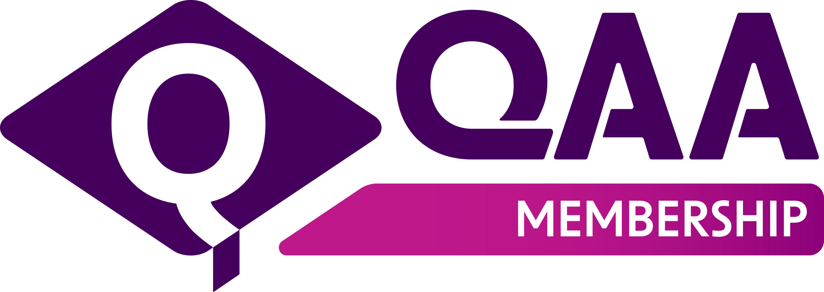 Text which reads 'QAA membership' in a pink and purple logo