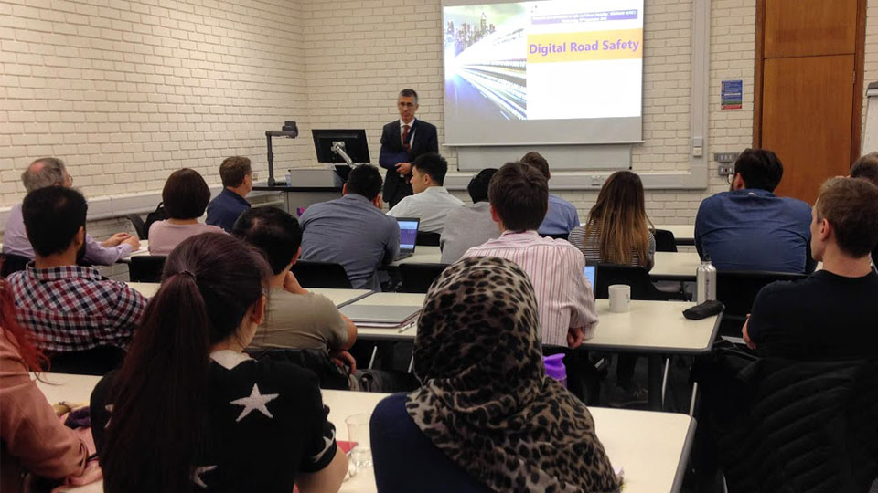 Professor Yannis giving lecture on digital road safety