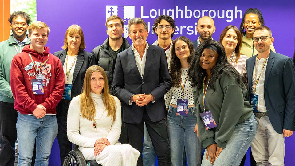 Lord Sebastian Coe with staff and students at the Loughborough London campus