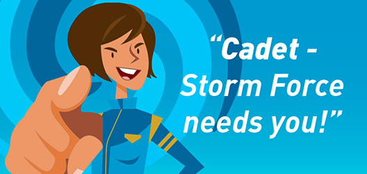 graphic of a animated woman to promote Storm Force game