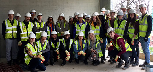 First year Architecture students on a tour of the Student Village construction site