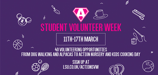 purple graphic to promote LSU Student volunteering week