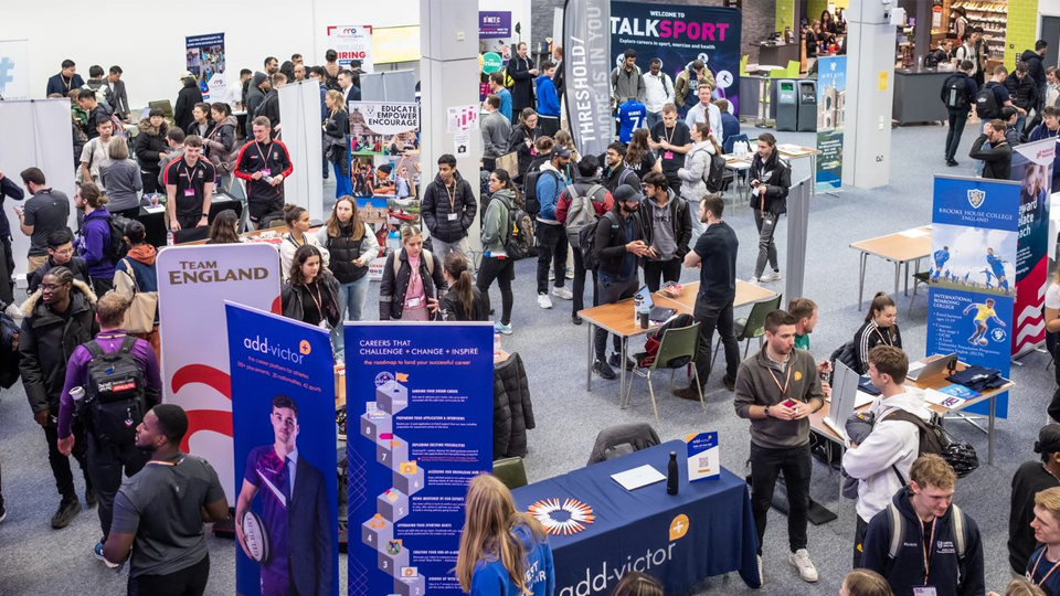 Students in foyer at Talk Sport conference 