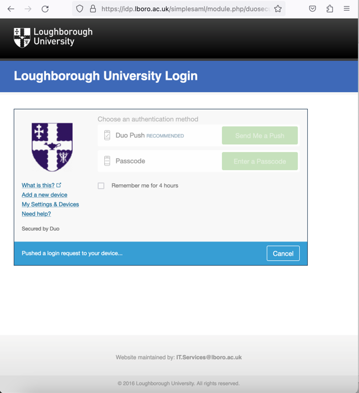 Screenshot of the multi-factor authentication traditional prompt 