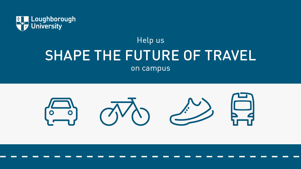 Blue and white graphic with details about the travel survey, including icons of travel such as a trainer and a car