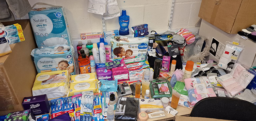 Photo of a selection of items collected by staff in Estates and FM for Ukrainian refugees