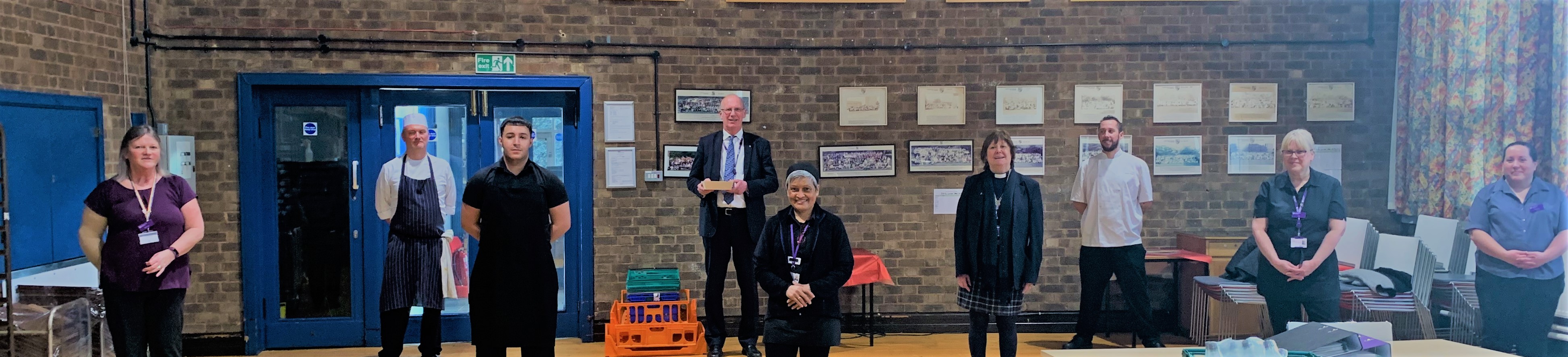 (L to R) Lesley Lakin, Christopher Cunningham, Oussama Ghouali, Vice Chancellor Robert Allison,Vanitda Ritchie, Deacon Jan Sutton 	 	Harry Pond, Claire Hall and Diana Green
