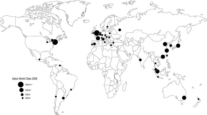Map of Alpha World Cities 2008