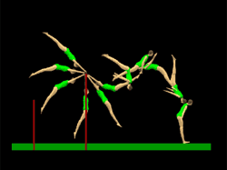 Image of simulation graphics of an asymmertric bars dismount