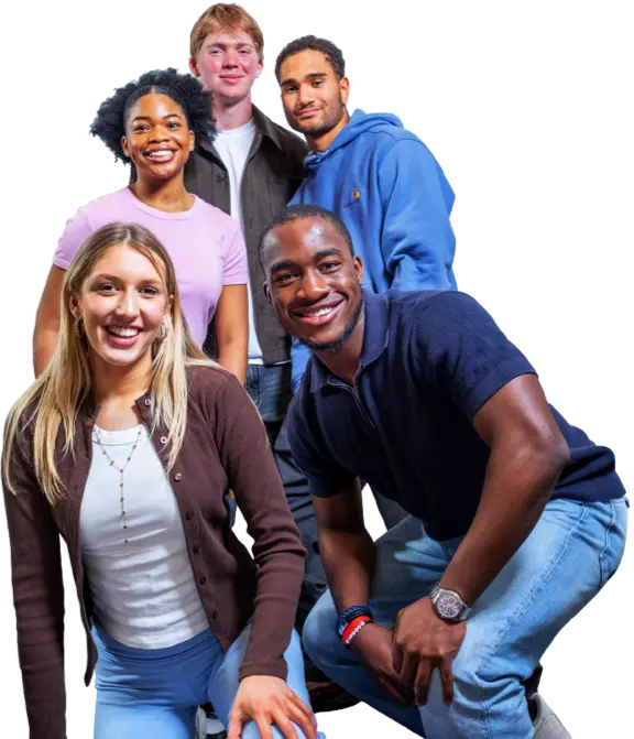 Five students pose for a group photo