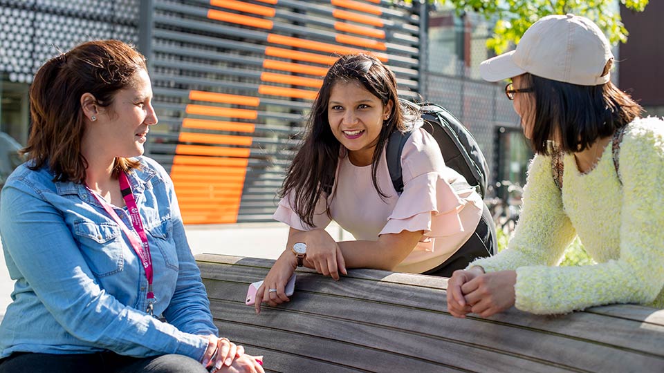 Students talking outside Loughborough University London campus